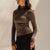 Brown Wool Hand-Cover Sleeves High Neck Top