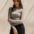 Grey Wool Hand-Cover Sleeves High Neck Top