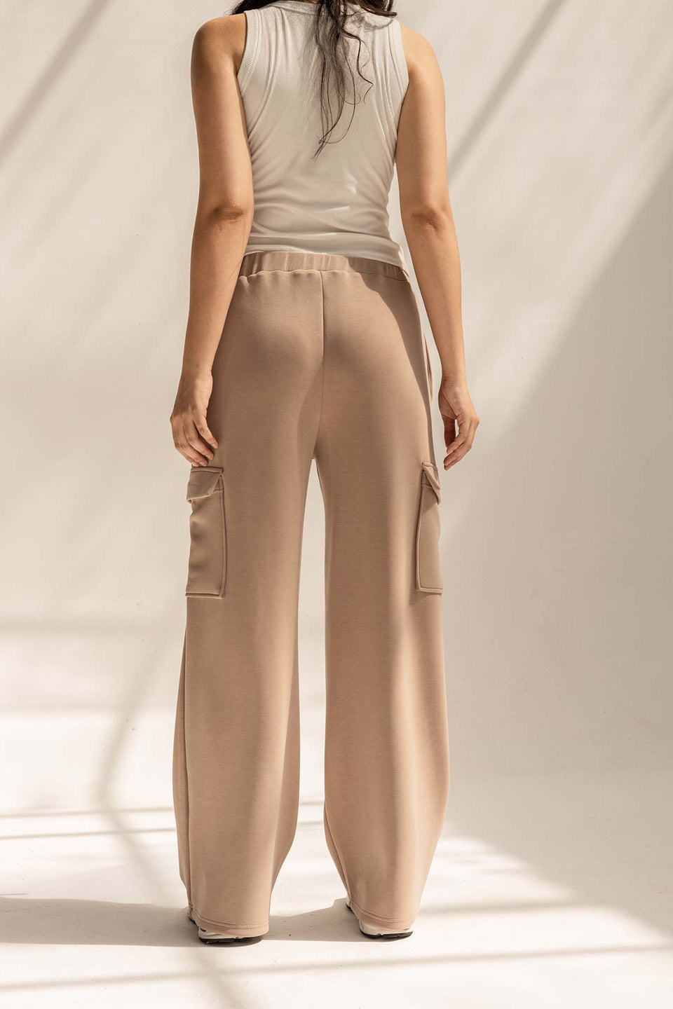 Coffe Soft Modal Wide Leg Cargo Pants
