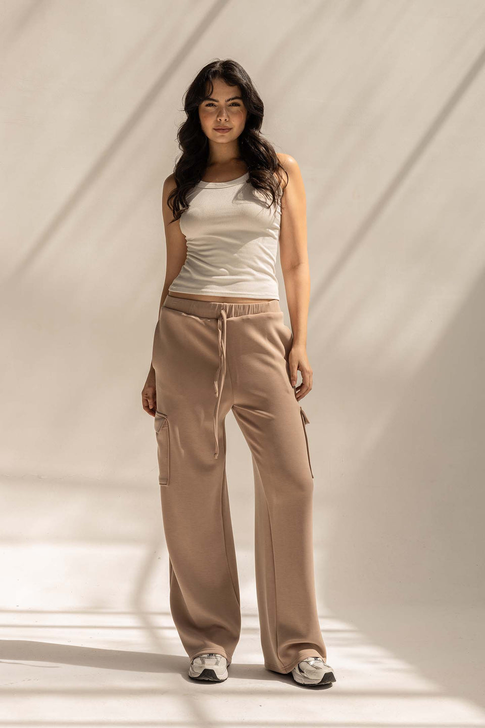Coffe Soft Modal Wide Leg Cargo Pants