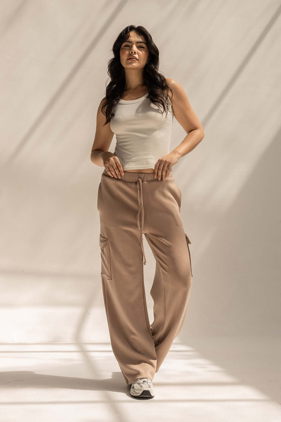 Coffe Soft Modal Wide Leg Cargo Pants