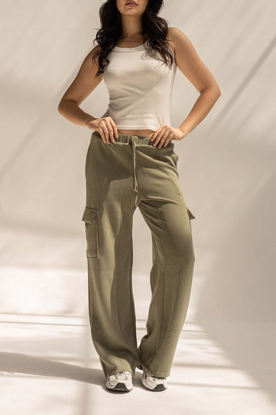 Olive Soft Modal Wide Leg Cargo Pants