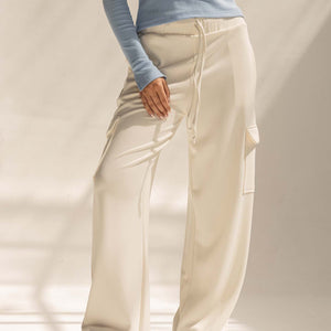 Off White Soft Modal Wide Leg Cargo Pants