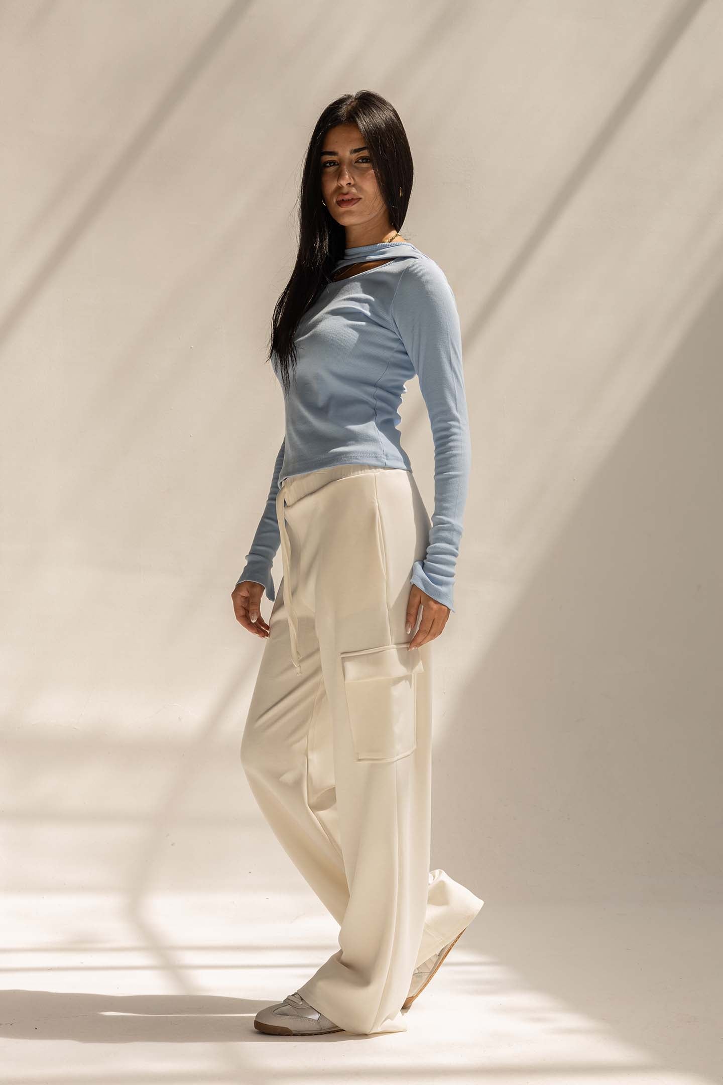 Off White Soft Modal Wide Leg Cargo Pants