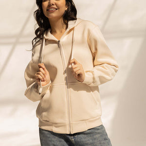 Beige Melton Zipped Hoodie