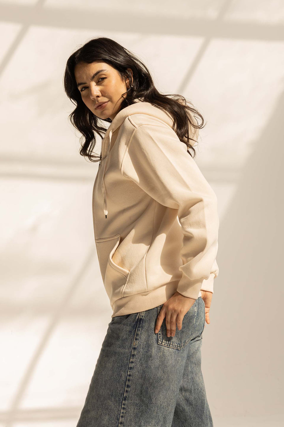 Beige Melton Zipped Hoodie