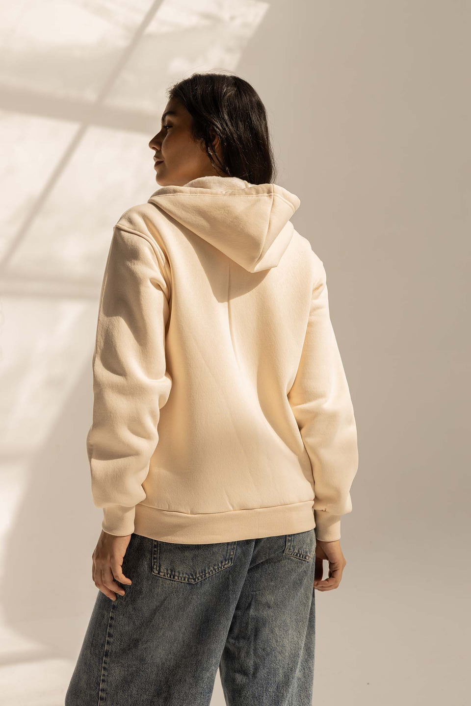 Beige Melton Zipped Hoodie