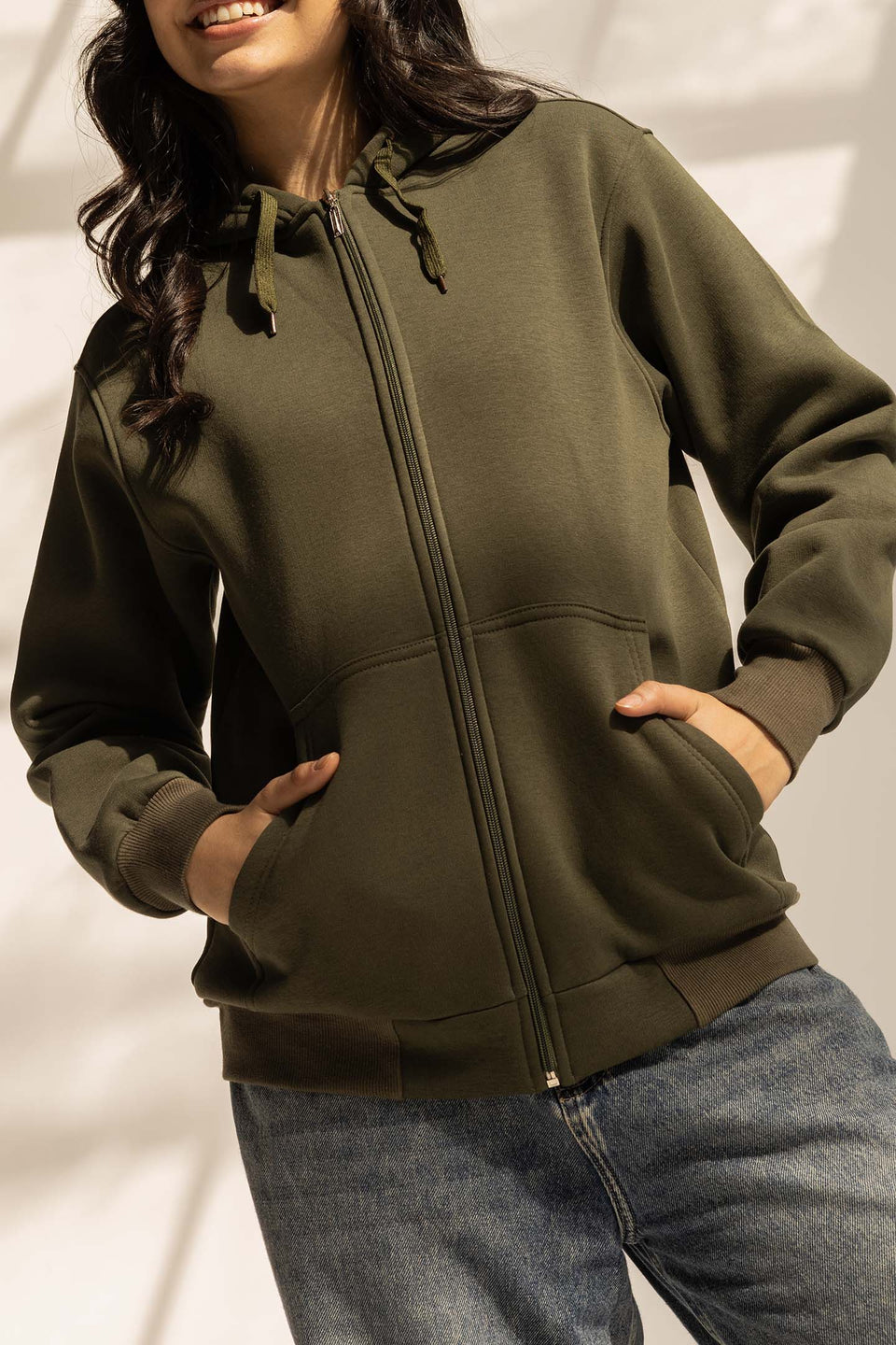 Olive Melton Zipped Hoodie