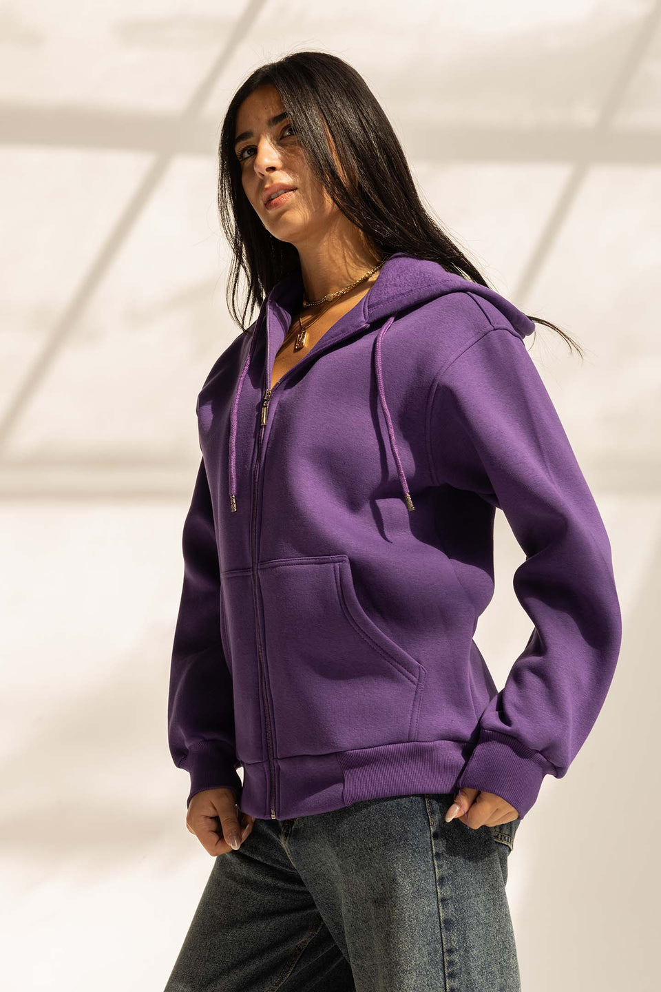 Purple Melton Zipped Hoodie