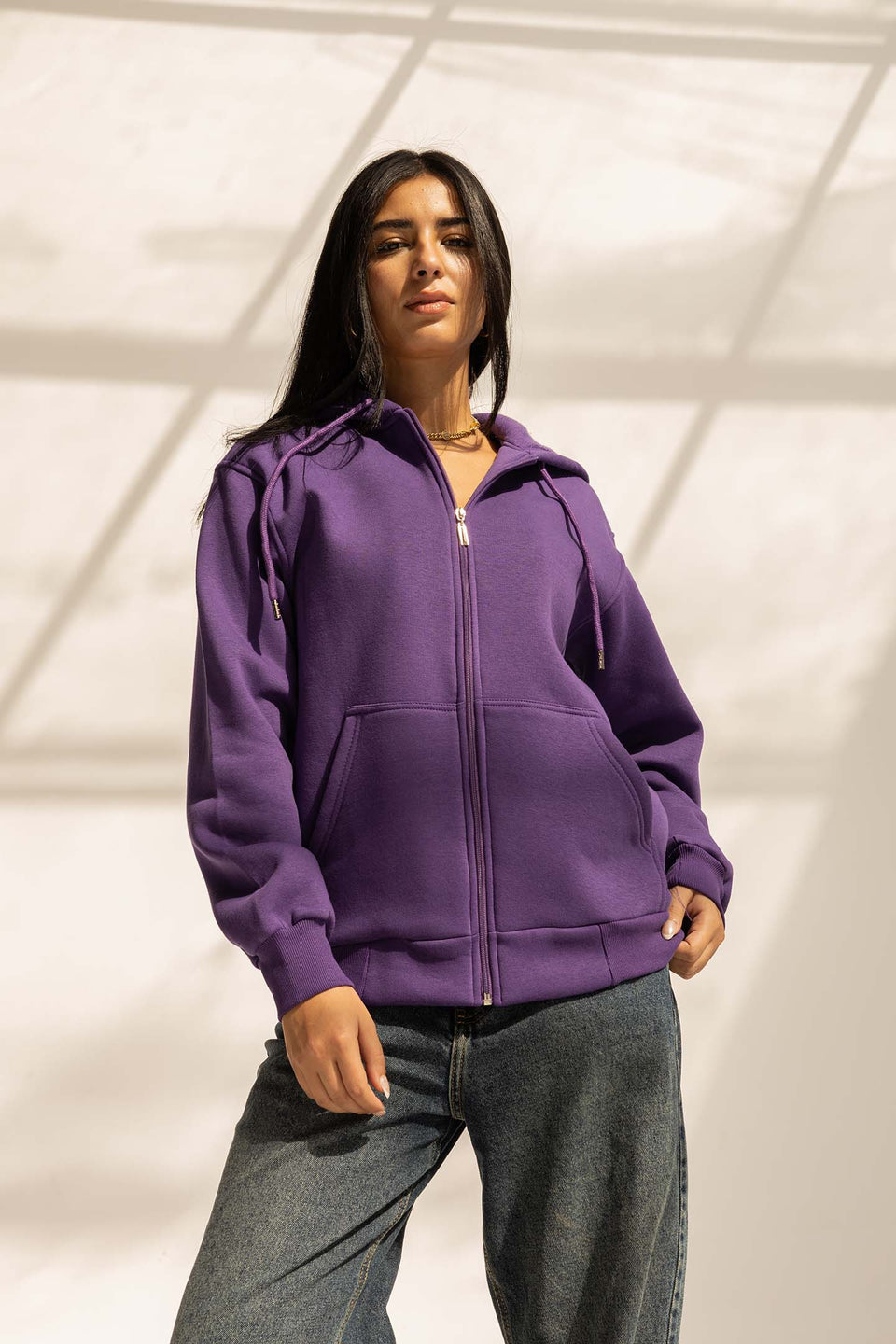 Purple Melton Zipped Hoodie