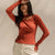 Orange Ribbed Cut-Out Neckline Cotton Top
