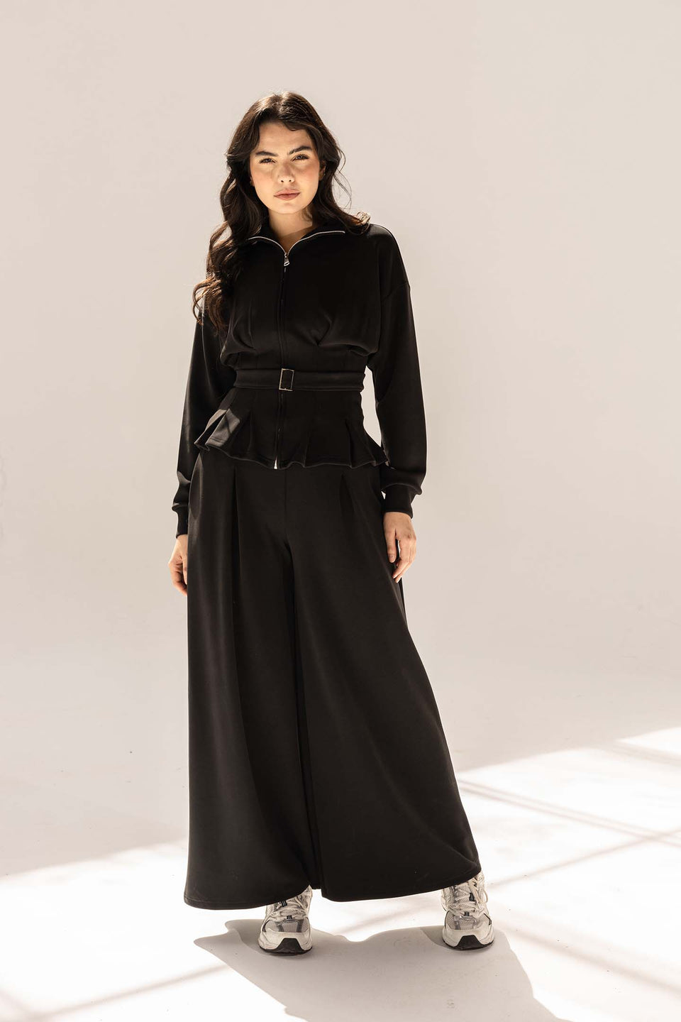 Black Tailored Elegant Pleats Set