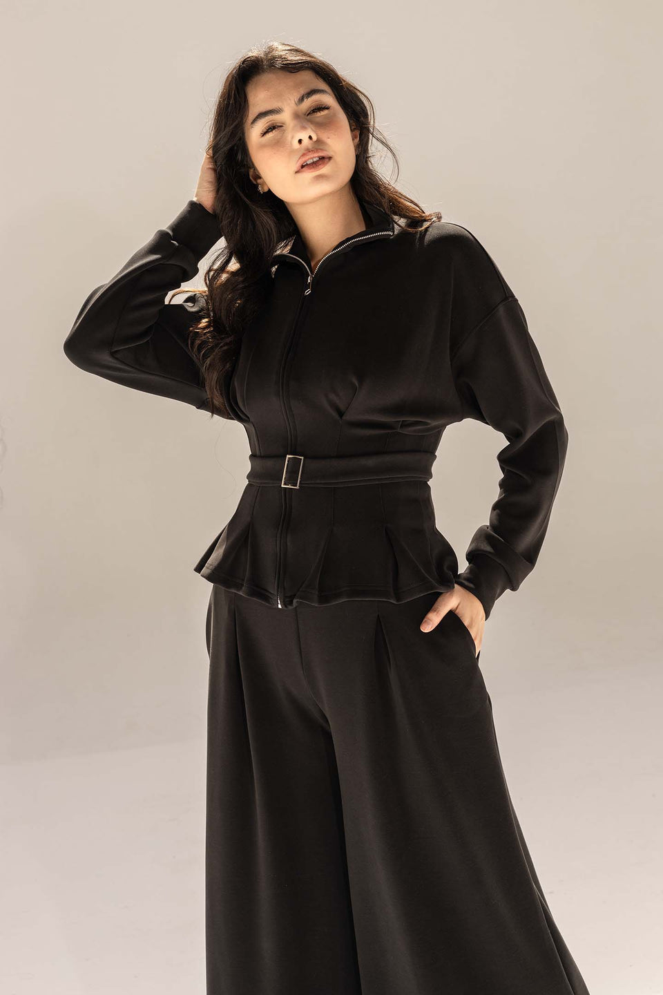 Black Tailored Elegant Pleats Set