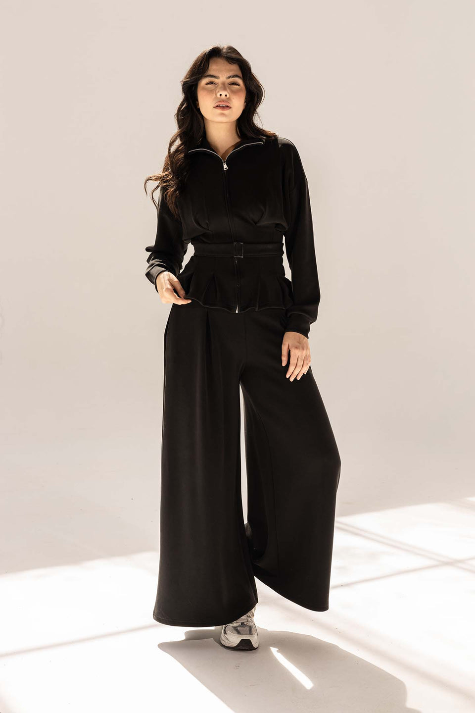 Black Tailored Elegant Pleats Set