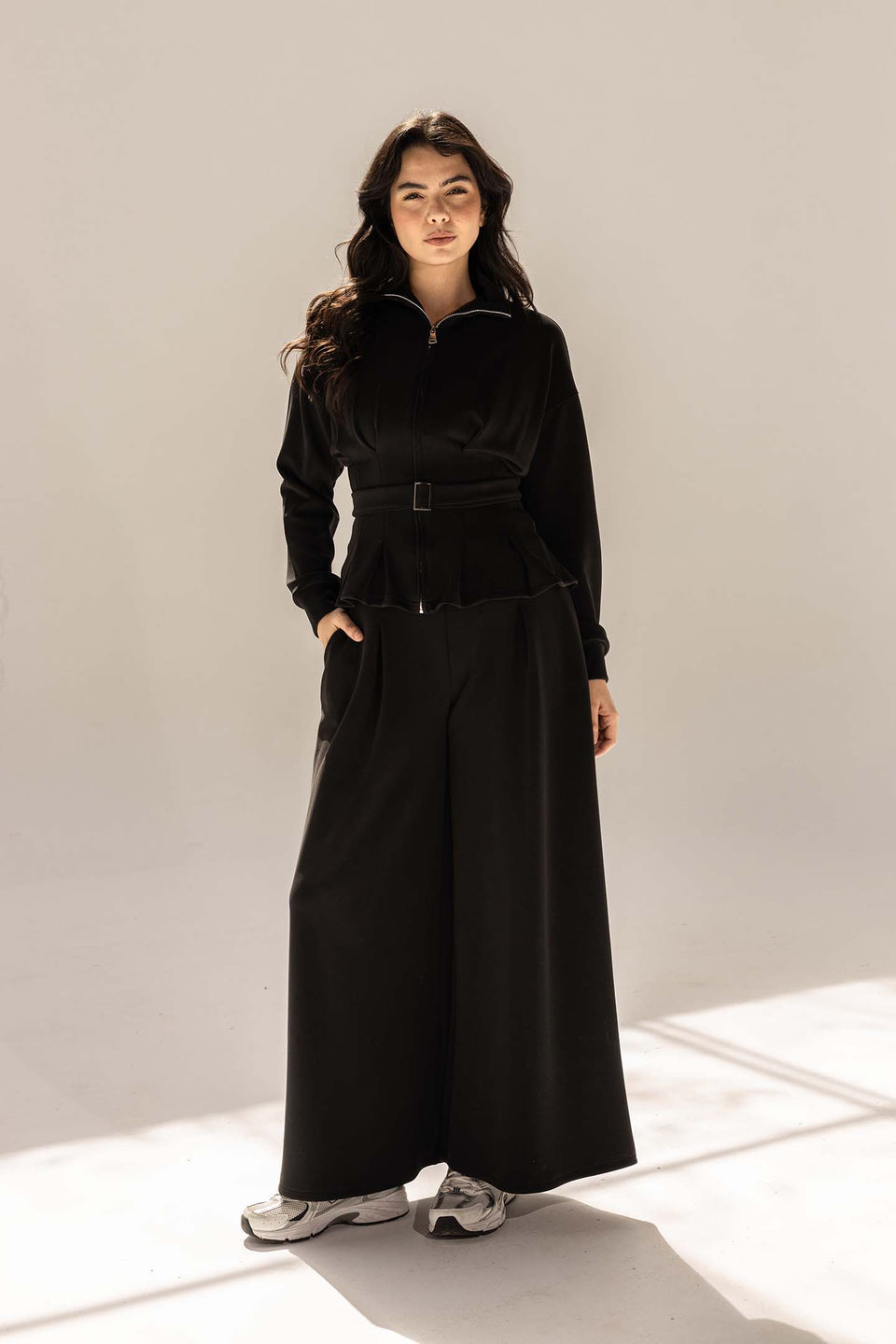 Black Tailored Elegant Pleats Set