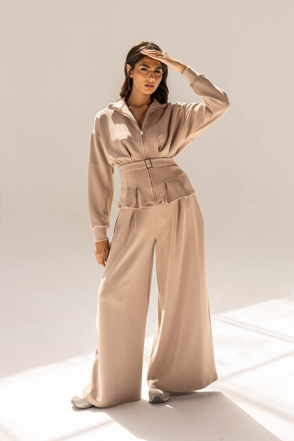 Coffe Tailored Elegant Pleats Set