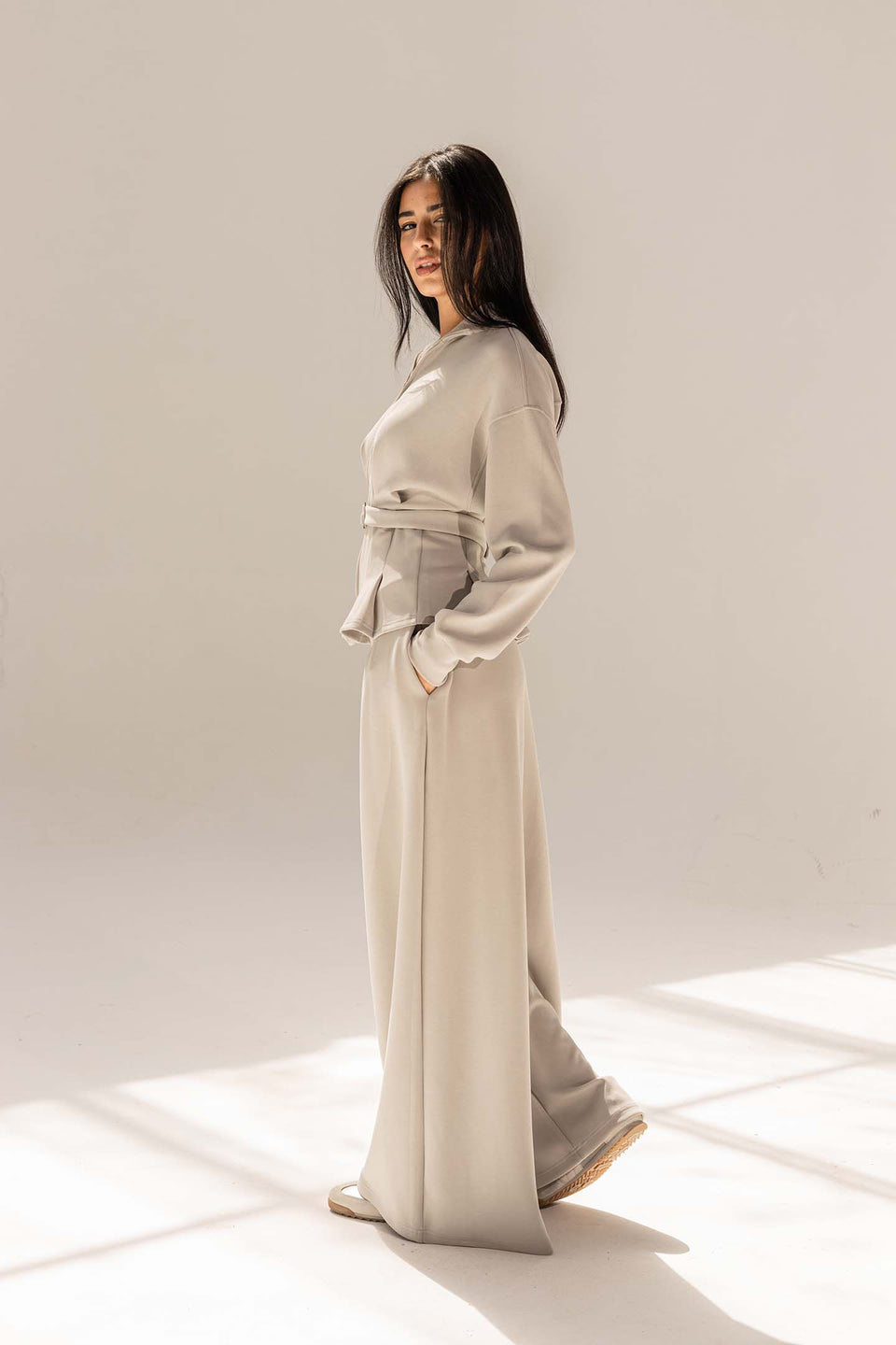 Grey Tailored Elegant Pleats Set