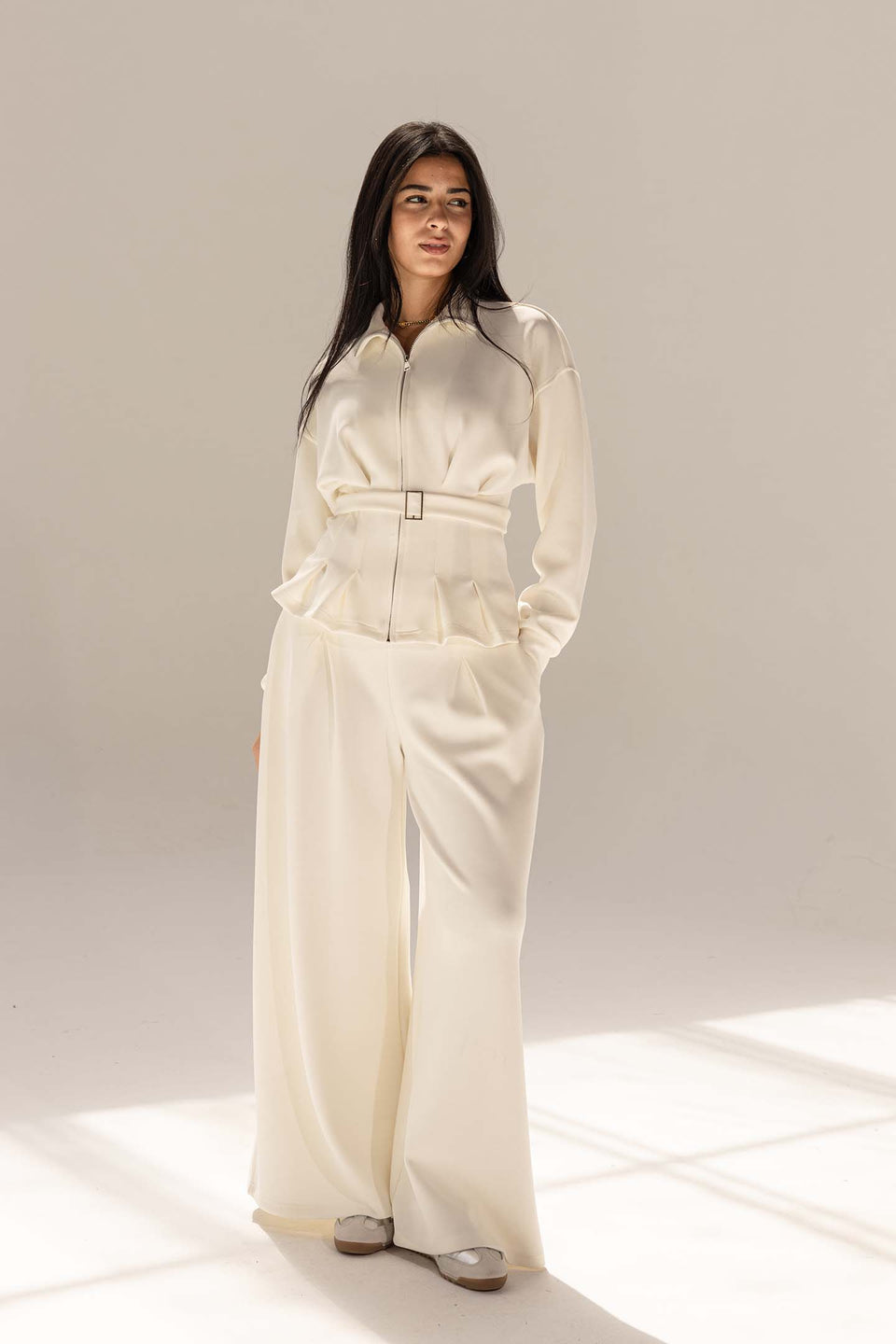 Off White Tailored Elegant Pleats Set