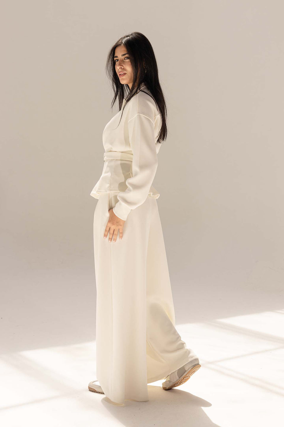 Off White Tailored Elegant Pleats Set