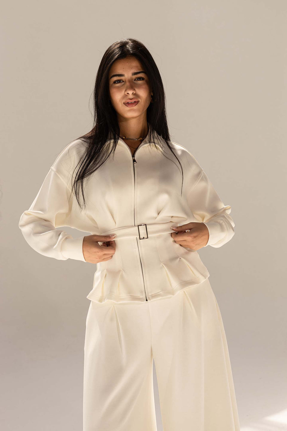 Off White Tailored Elegant Pleats Set