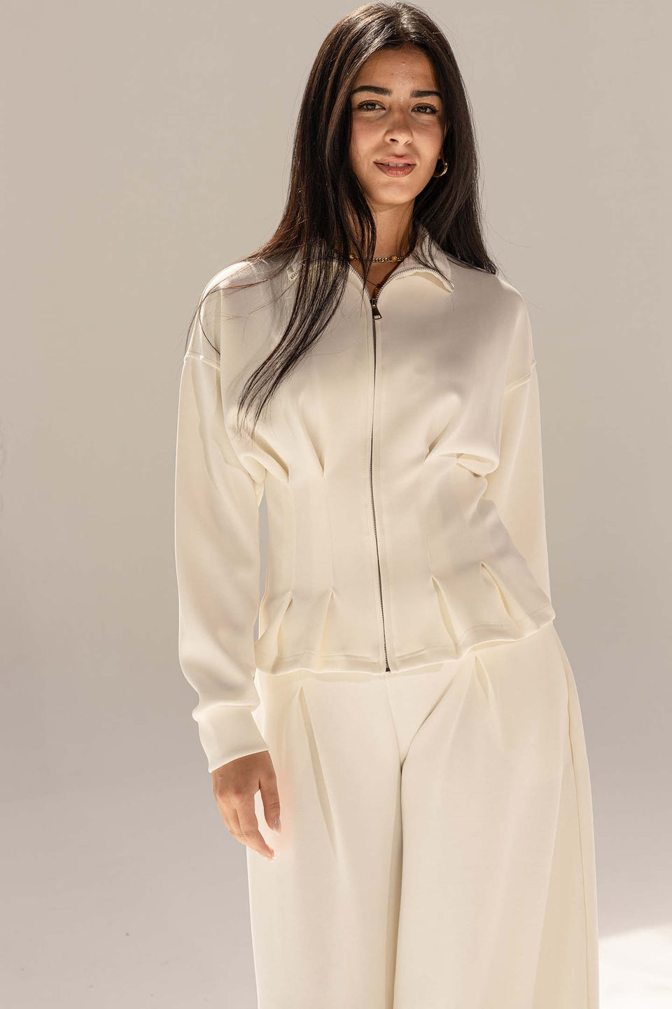 Off White Tailored Elegant Pleats Set