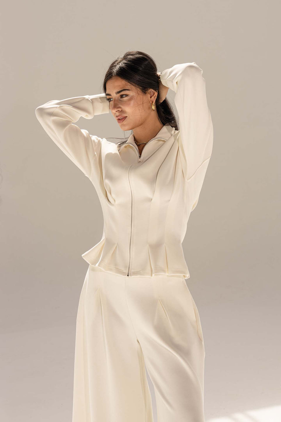 Off White Tailored Elegant Pleats Set