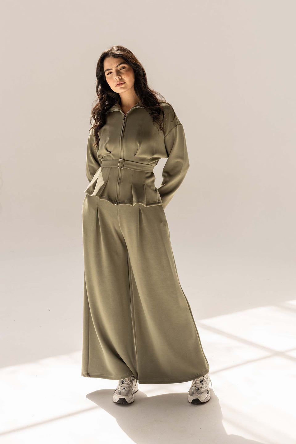 Olive Tailored Elegant Pleats Set