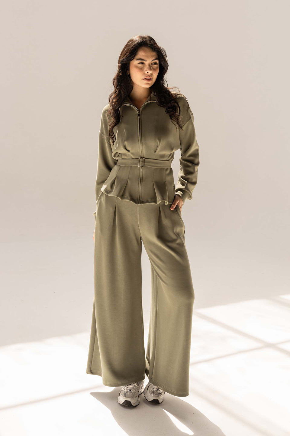 Olive Tailored Elegant Pleats Set