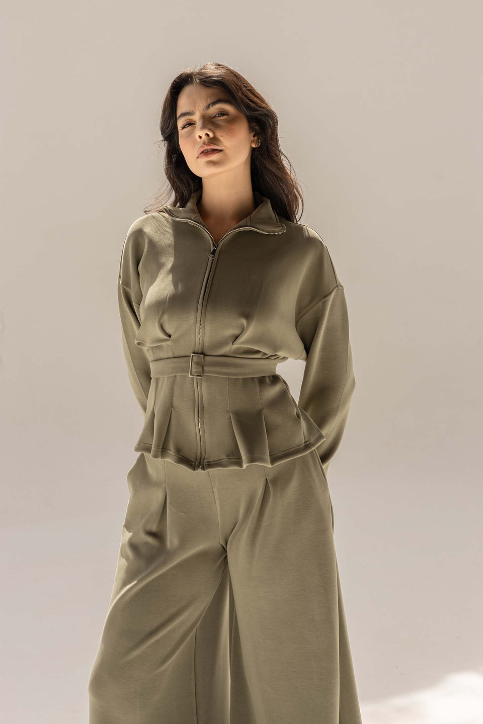 Olive Tailored Elegant Pleats Set