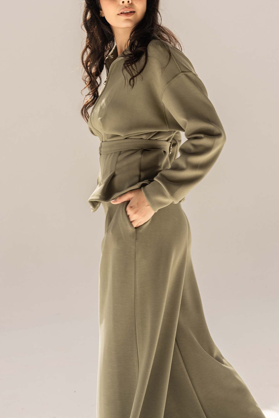 Olive Tailored Elegant Pleats Set
