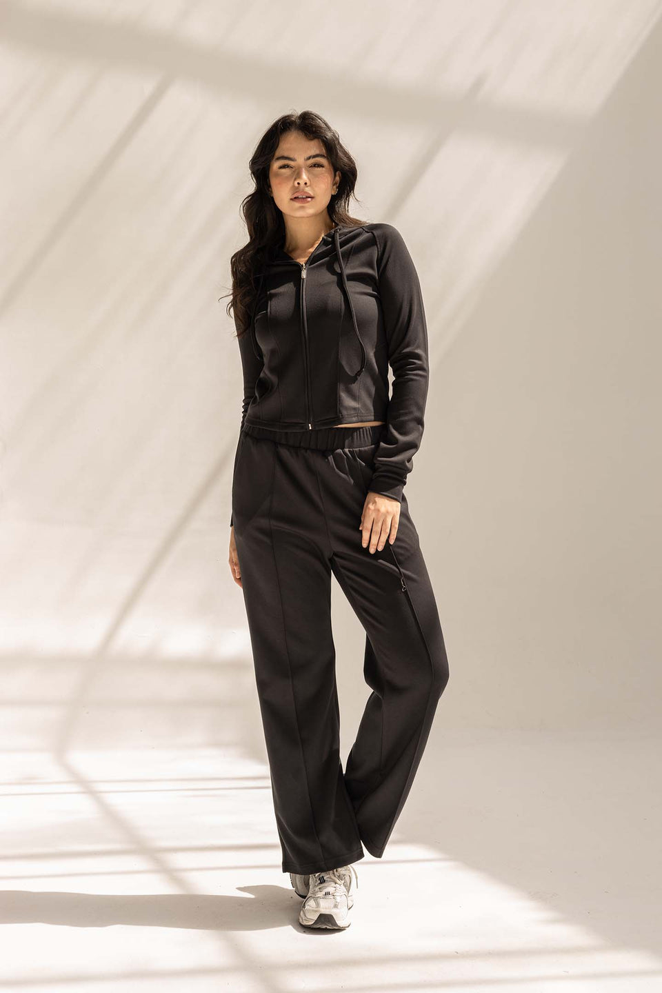 Black Modal Hoodie Contoured Seamst Set