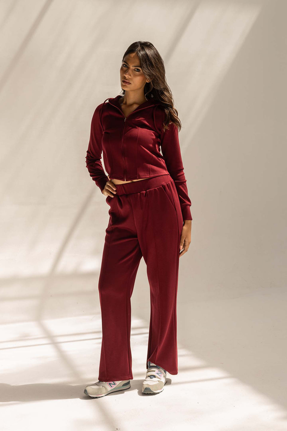 Burgundy Modal Hoodie Contoured Seamst Set