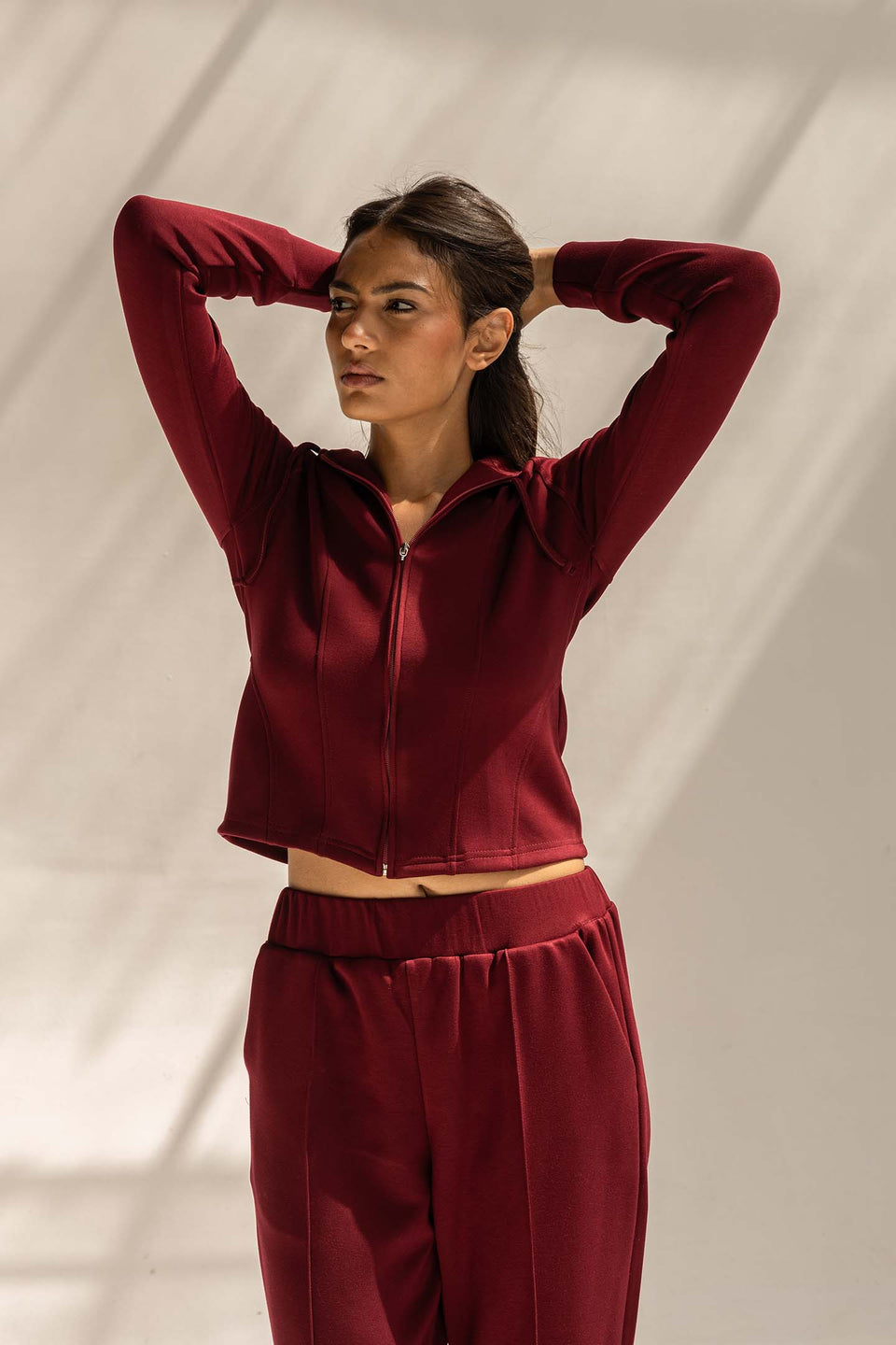 Burgundy Modal Hoodie Contoured Seamst Set