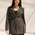 Black Wool Blend Pinstripe Side Belt Blazer