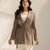 Coffe Wool Blend Pinstripe Side Belt Blazer