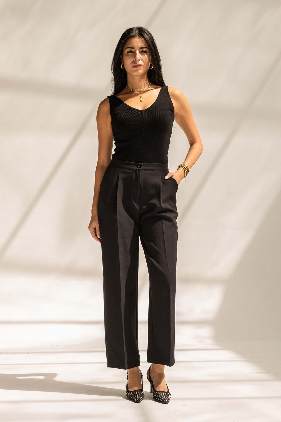 Black Tailored Wide-Leg Pants