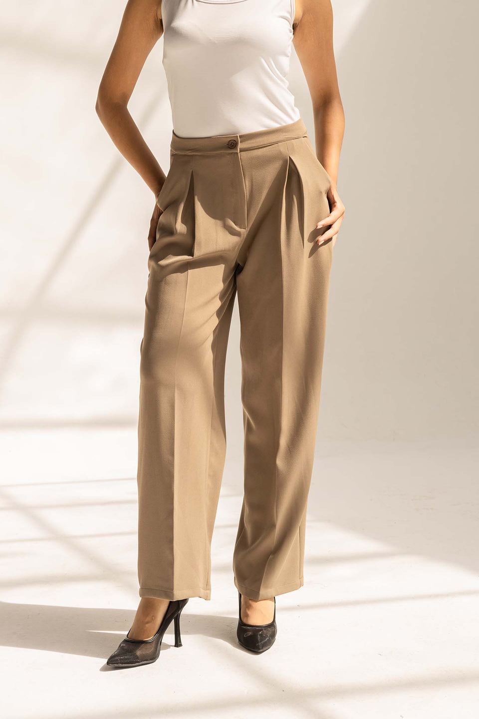 Coffe Tailored Wide-Leg Pants