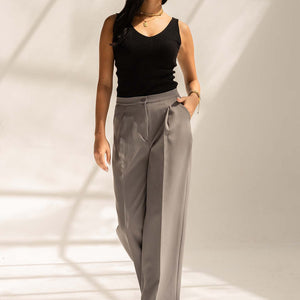 Grey Tailored Wide-Leg Pants