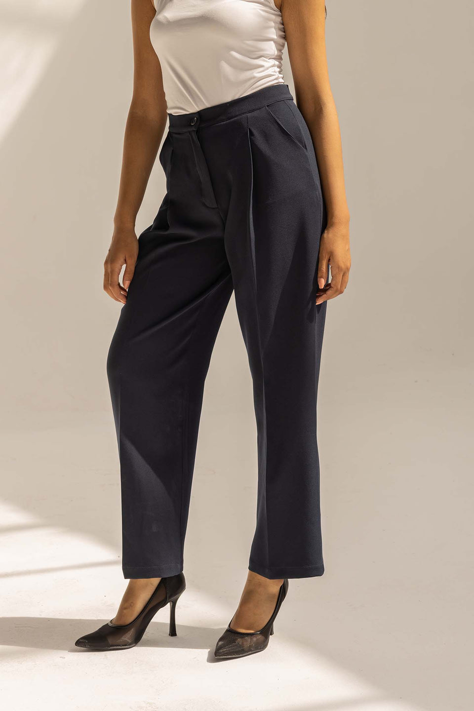 Navy Tailored Wide-Leg Pants