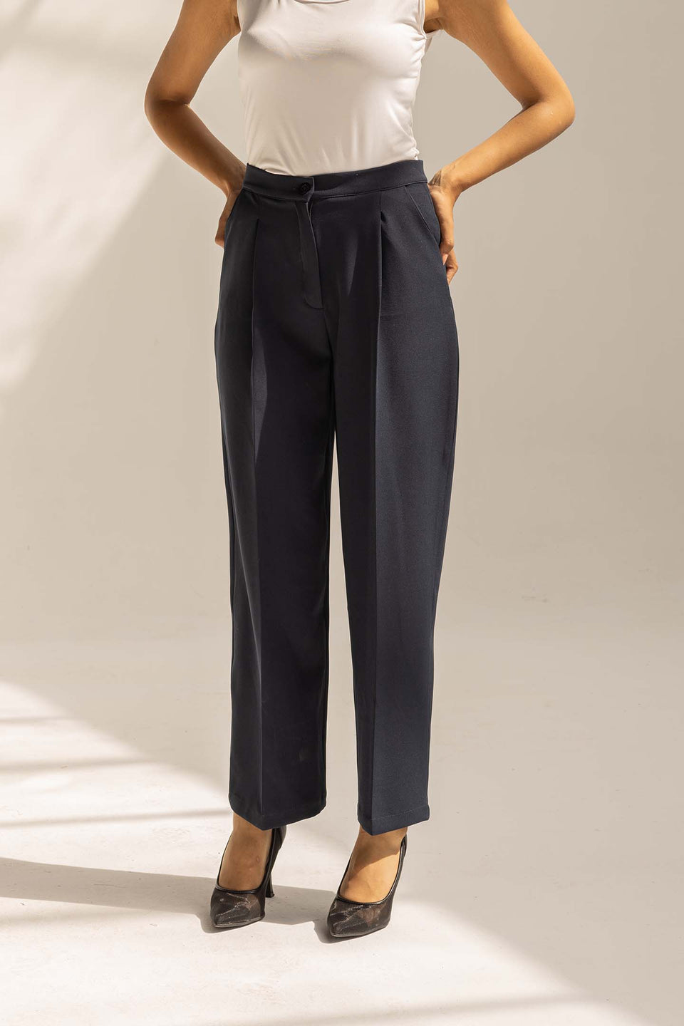 Navy Tailored Wide-Leg Pants