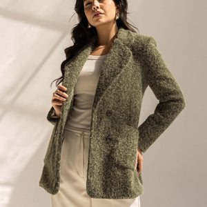 Olive Fuzzy Wool Double-Breasted Jacket