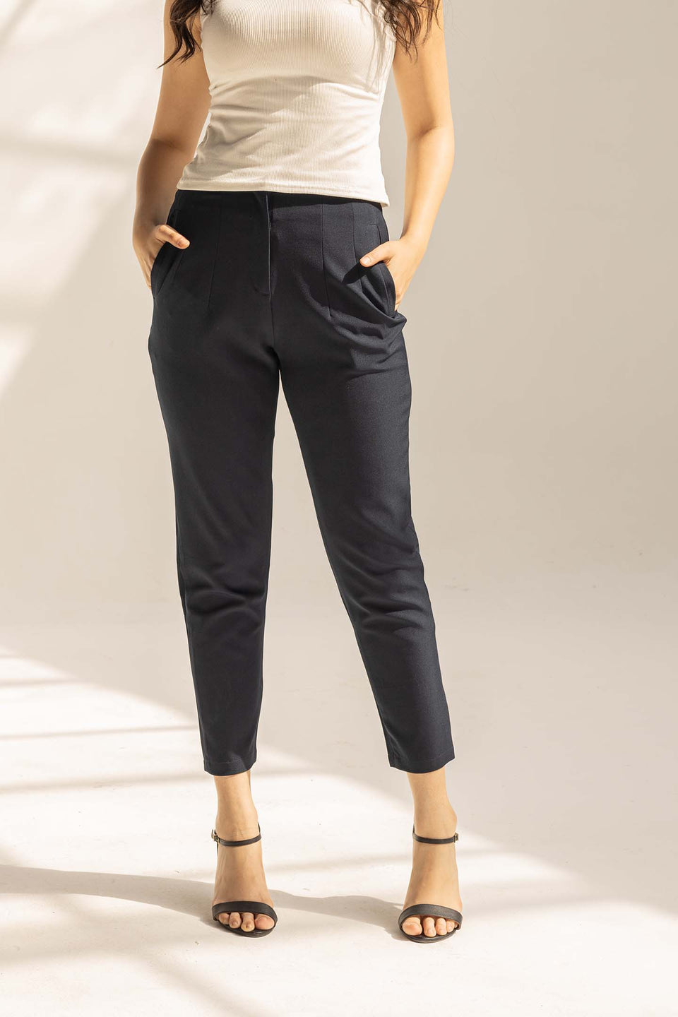 Navy High-Waist Tailored Pants
