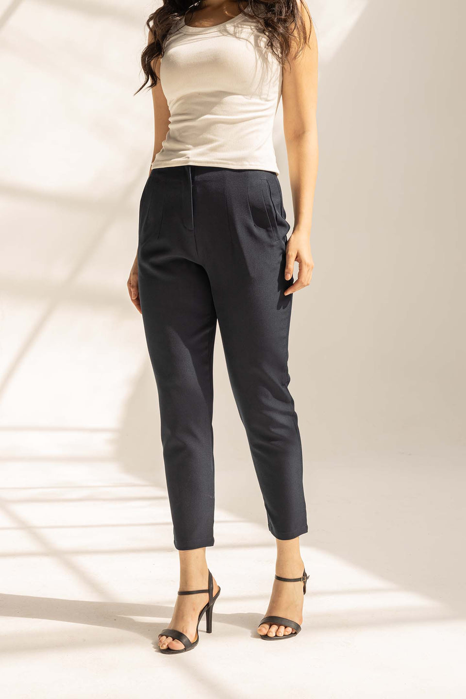 Navy High-Waist Tailored Pants