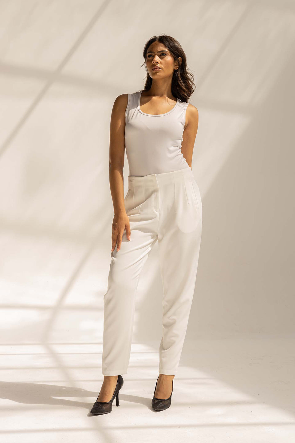 White High-Waist Tailored Pants