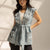 Blue Sequined Denim Vest with Waist Belt
