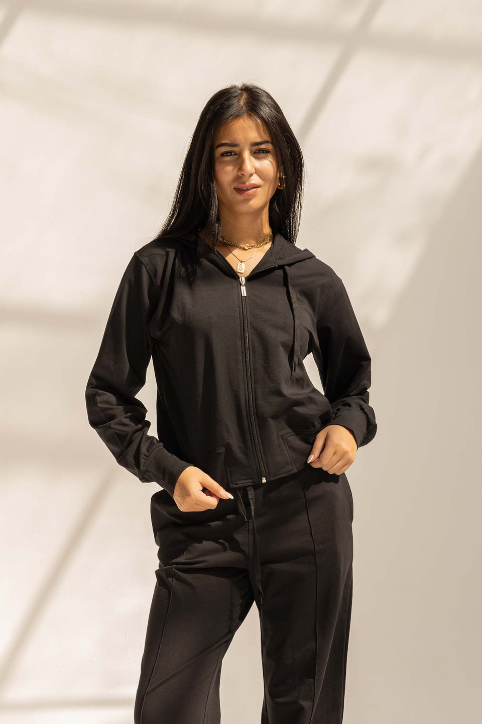 Black Comfy Melton Zipped Hoodie
