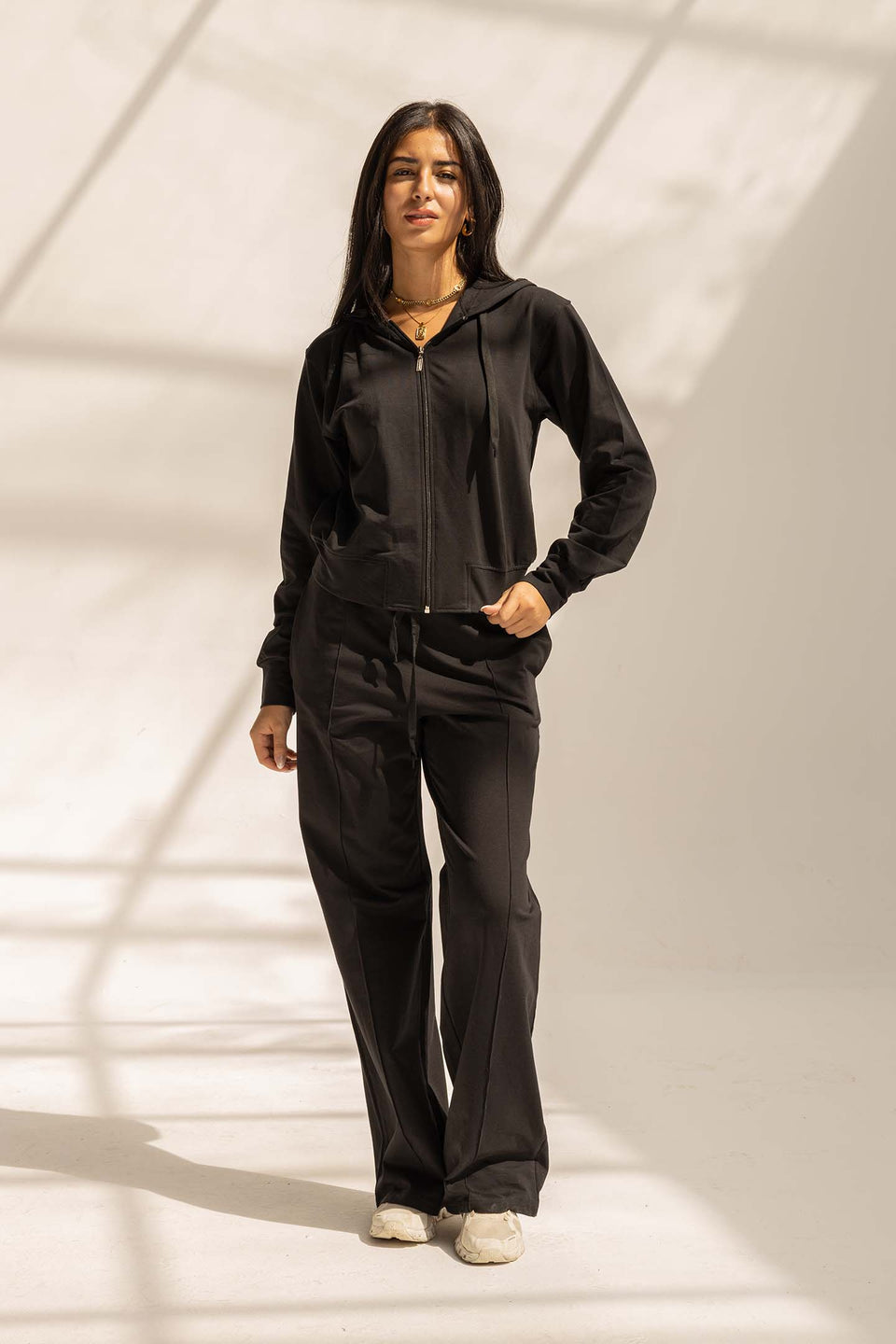 Black Comfy Melton Zipped Hoodie