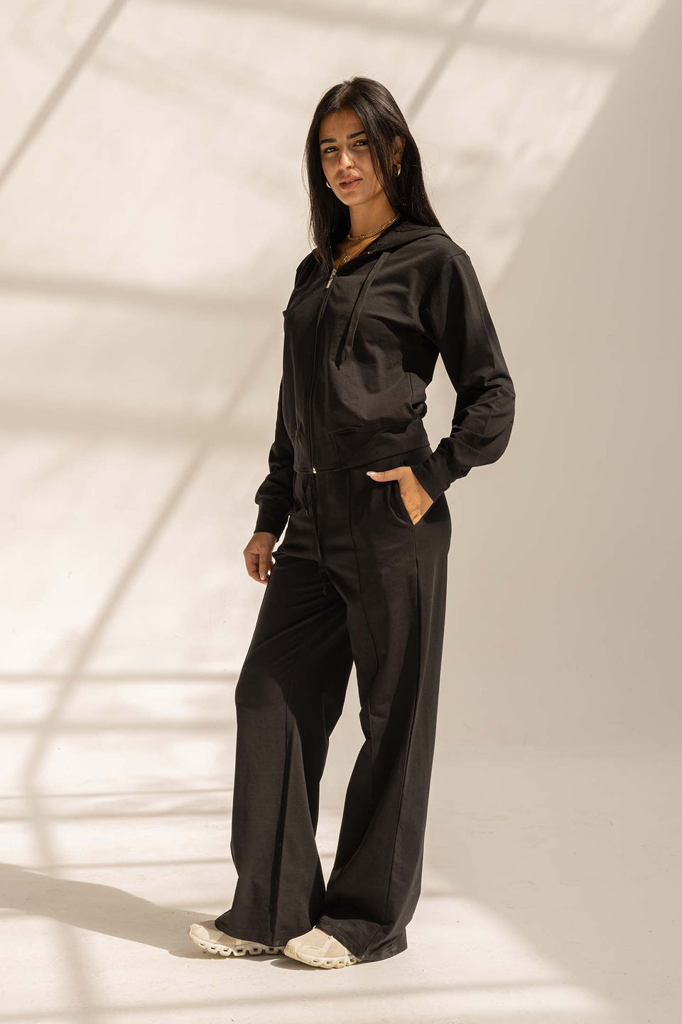 Black Comfy Melton Zipped Hoodie