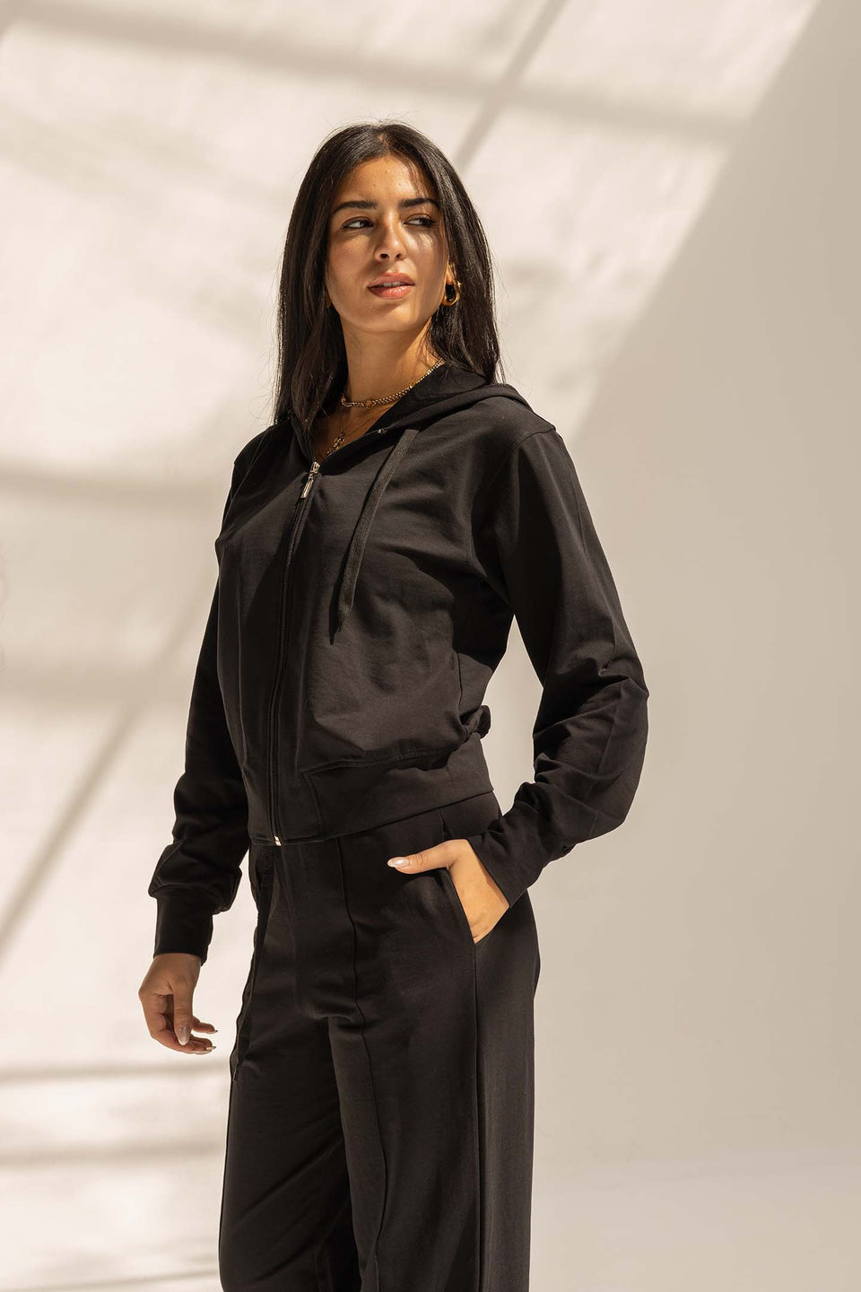 Black Comfy Melton Zipped Hoodie