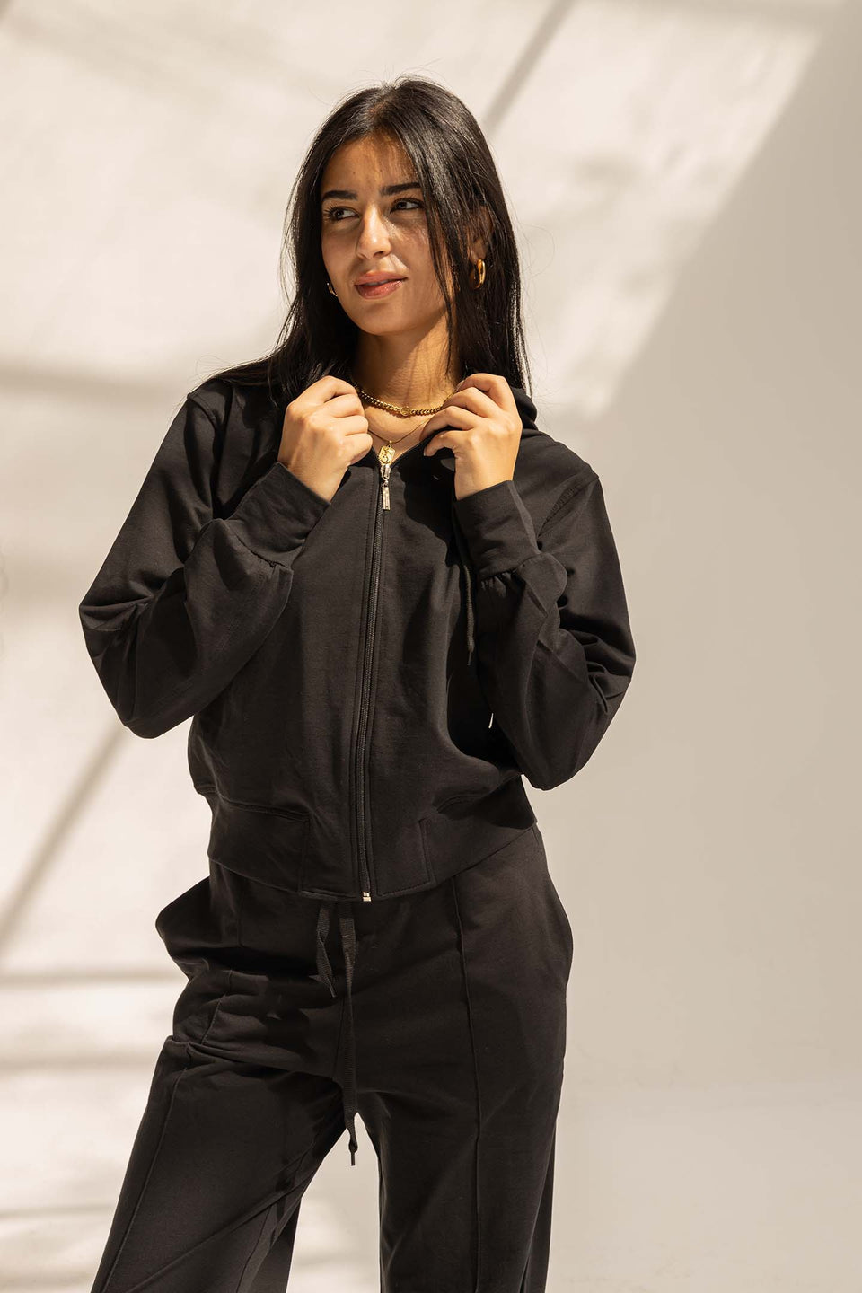Black Comfy Melton Zipped Hoodie